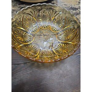 Vintage Amber Serving Bowl Scalloped Rim Indiana Glass Bowl Starburst Pattern
